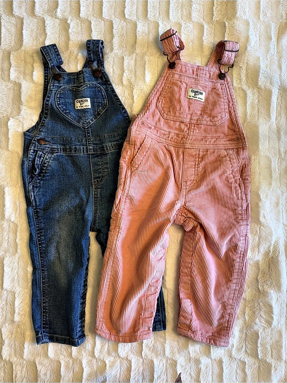 OshKosh B'gosh Vintage Pink Corduroy and Denim Overalls Set